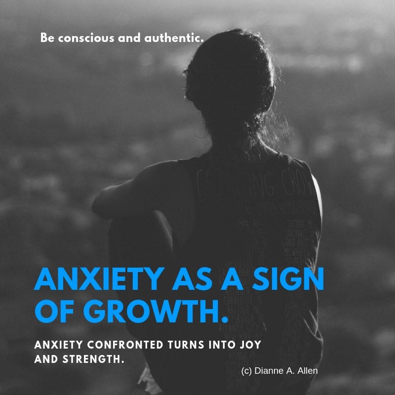 Lady stand looking out with words: Anxiety is a sign of growth